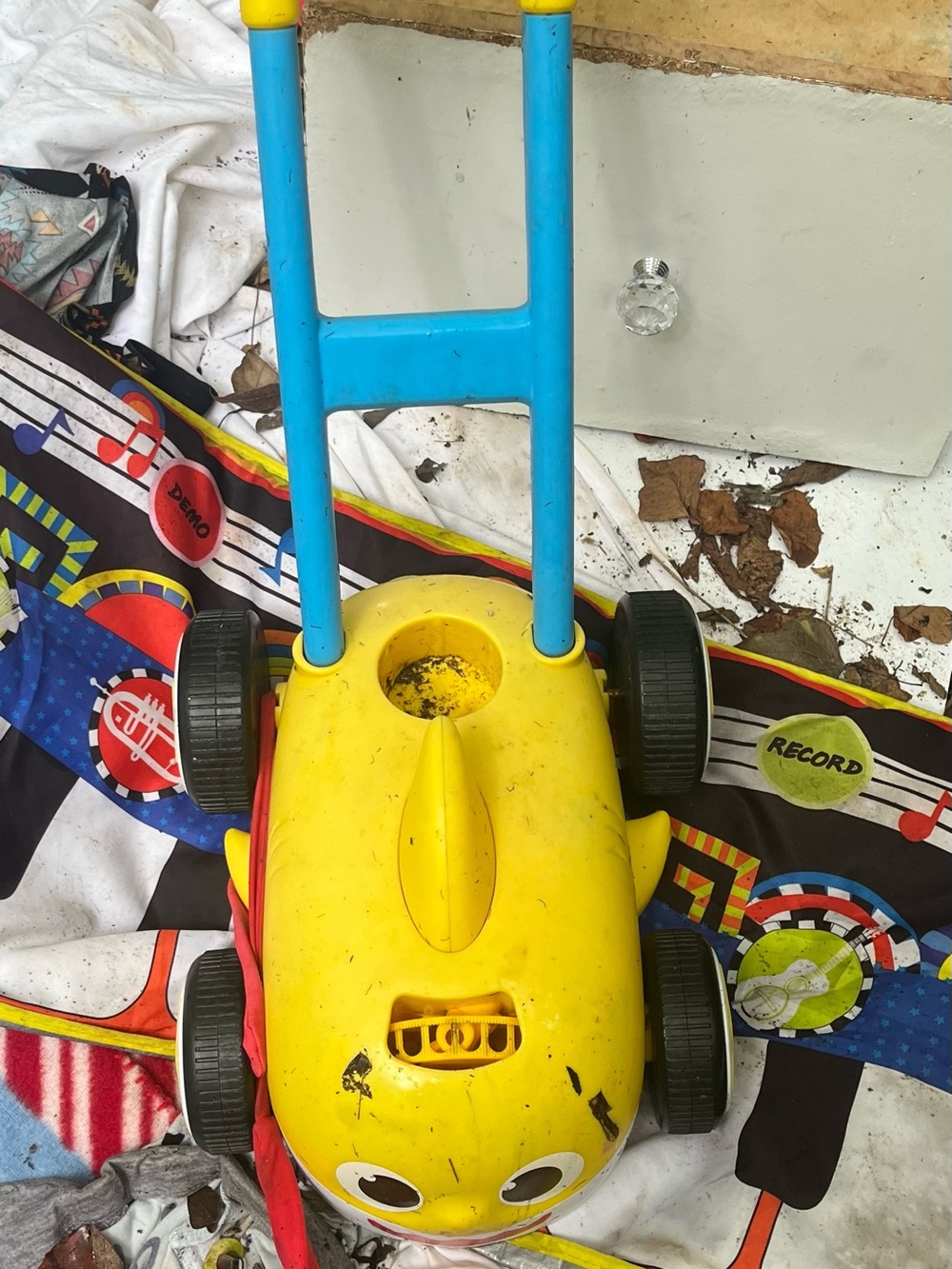Yellow Push-Handle Ride-On Toy Car for Kids with Blue Handle